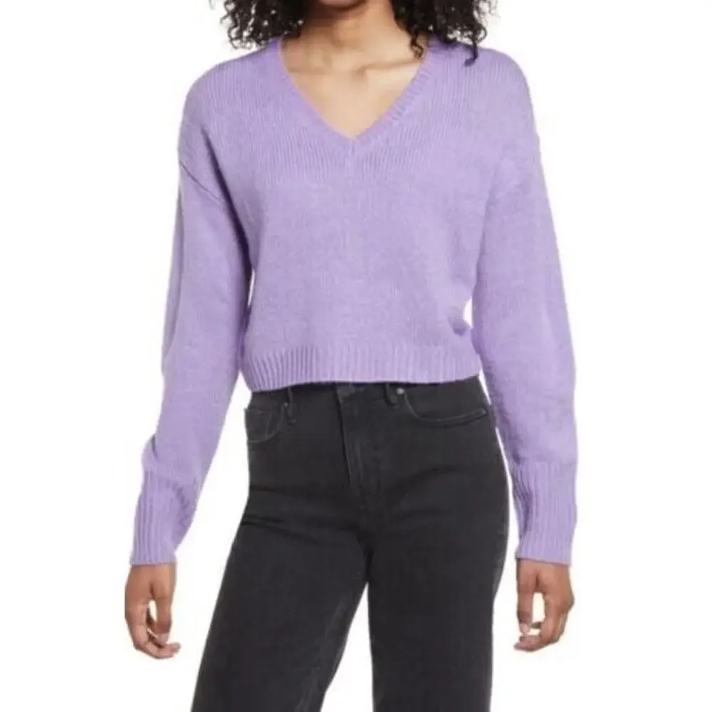 BP. Women's V-Neck Crop Pullover Sweater In Purple Veronica‎ 2XS MSRP $39